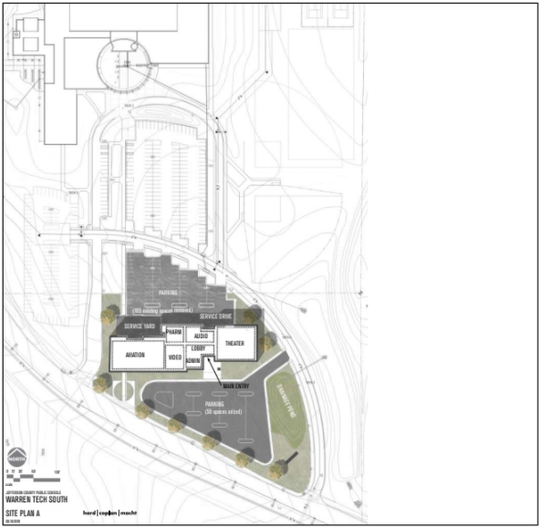 The plan for the location of the new Warren Tech South Campus is to build it in the outer parking lot of the Dakota Ridge campus, and extend it between the grass area and Coal Mine.The current west parking lot (senior lot) will be extended to compensate for the loss of parking. 