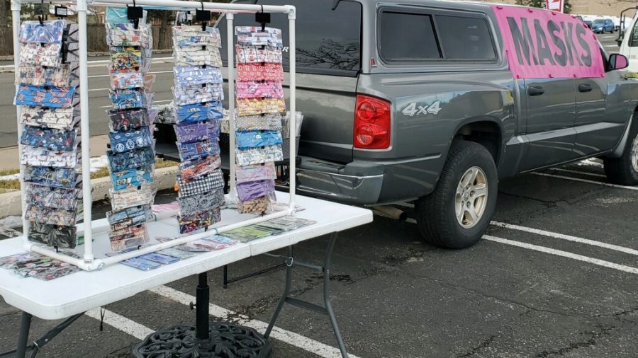 The mask stand that sells Tammy, Sharon, and Patricks creations during the COVID-19 pandemic.