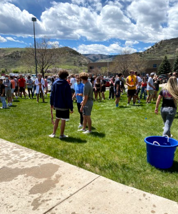 On their last day at DRHS, seniors throw water balloons at younger students. 