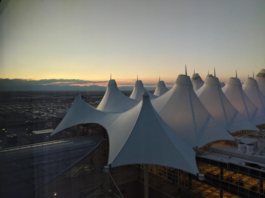 An image of Dever International Airport main terminal from the 13th floor of the Westin Hotel. Many love the white tents used as roofs, others are annoyed by the birds and squirrels that find their way inside. 