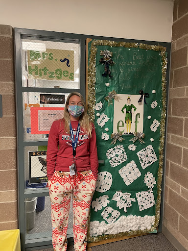 “Our elf on the shelf brings us pajamas every Christmas Eve, so we wear our pajamas and watch Christmas movies,”  social studies teacher Chelsea Hitzges said.
