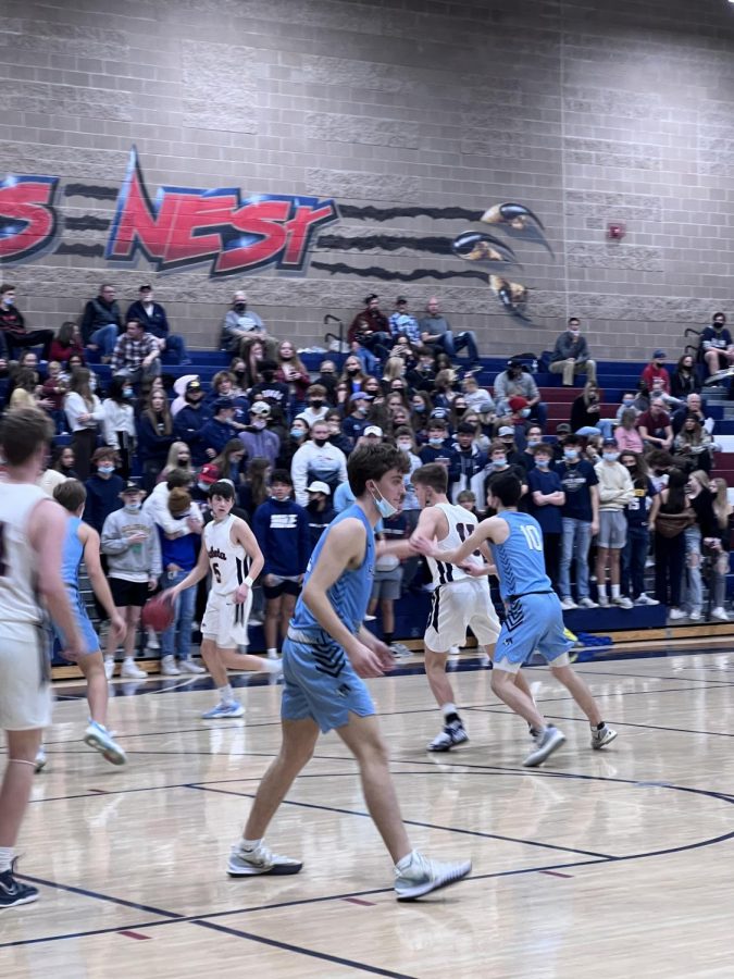 Ralston Valley High Schools varsity basketball team at the DRHS large gym on January 28. Students from both Dakota and Ralston showed up to the game, filling the space with cheers and support. 