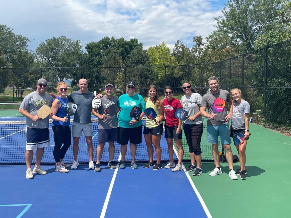 An image of the staff pickleball tournament. Some staff members got together and played each other in Mr. Dougherty’s (third from the left) current favorite sport. 