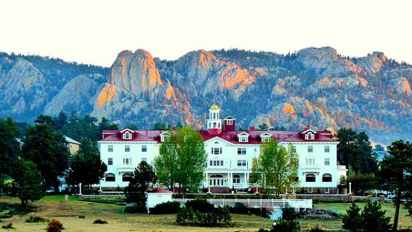 The Stanley Hotel pictured as the sun sets over the iconic landmark. 