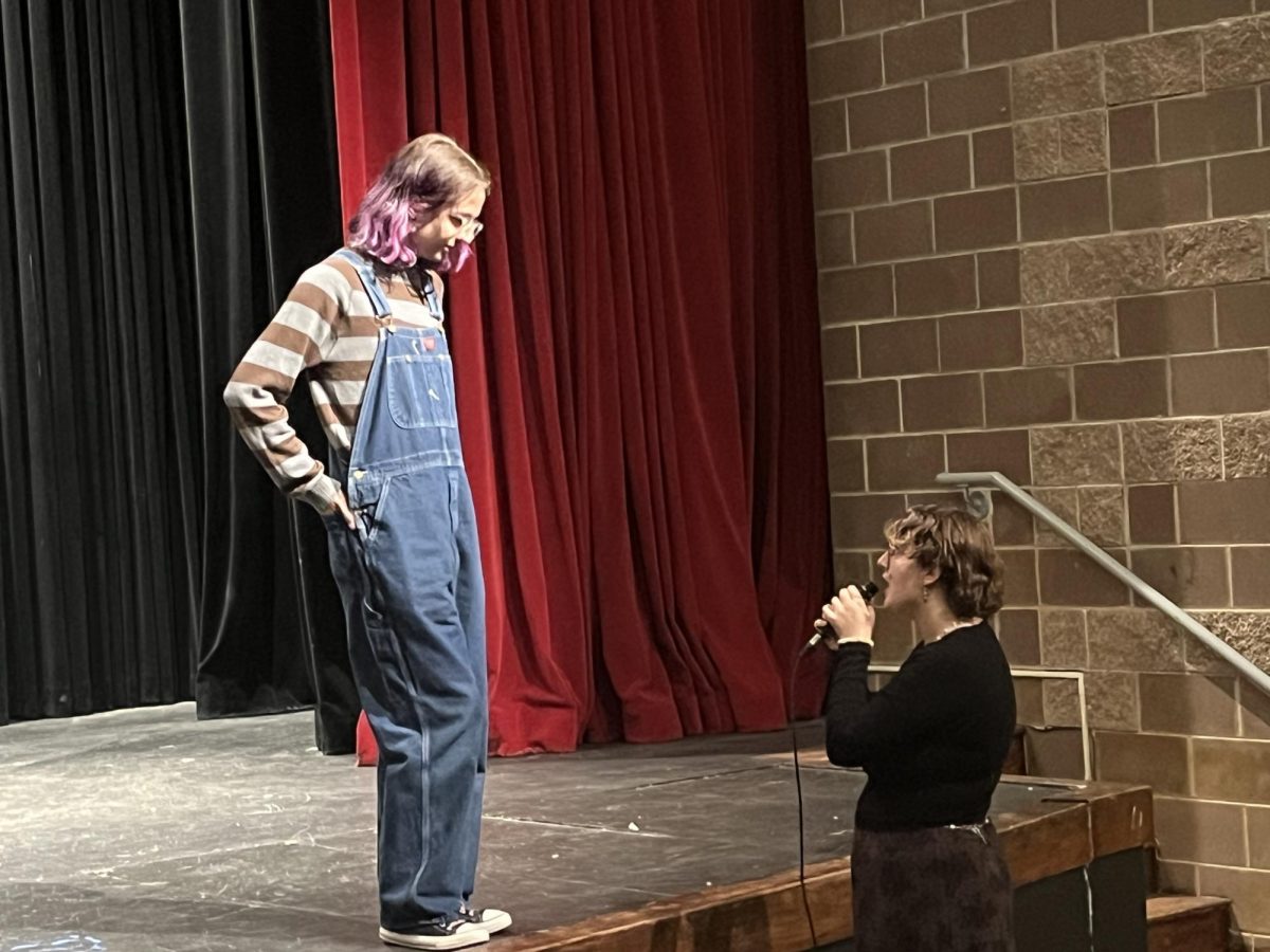  Milly and Teddy Saxon warm up before Lost in Yonkers rehearsal on October 15, 2024 in the Dakota Ridge theater. 