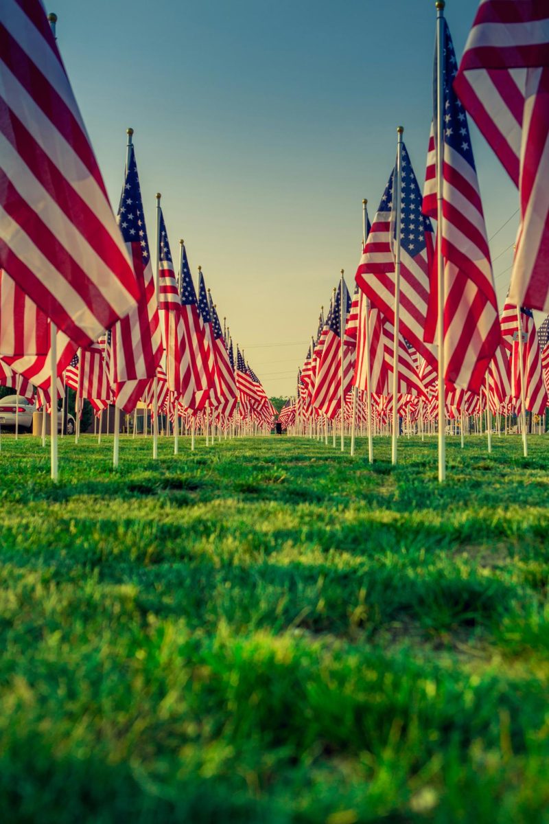 A field of U.S. flags, each one representing a fallen soldier.